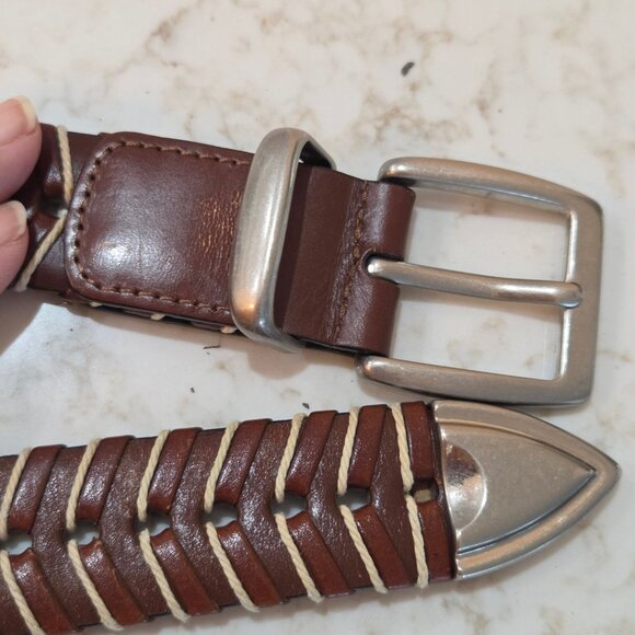 Tommy Bahama Mens Belt Size 38 Braided Leather Belt Solid Brass Buckle Brown - Picture 2 of 10